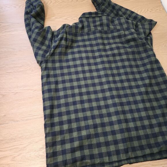 LL Bean Flannel Shirt Jacket Mens XXL Tall Plaid Vented Lined Shacket Green Vtg - Picture 12 of 14